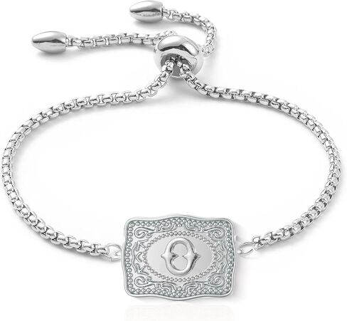 Belt Buckle Bracelet with Initial Silver Western Cow Tag Bracelet Adjustable Mini Initial Letter A-Z Bracelets Western Cowboy Personalized Jewelry for Women in Saudi Arabia