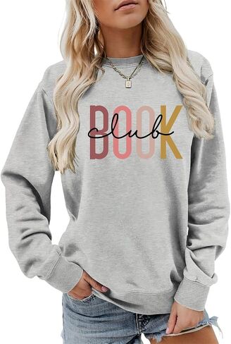 Book Club Sweatshirt, Bookworm Reading Sweater Womens Crewneck University Style Bookish Pullovers Book Lover Gifts in Saudi Arabia