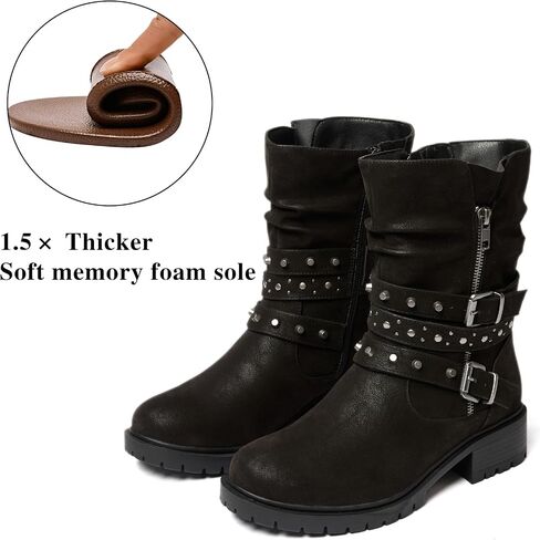 Women's Extra Wide Width Ankle Boots True Plus Size Wide Foot Low Heeled Slouchy Booties Comfort Riding Combat Rivet Short Boots for Women. in Saudi Arabia