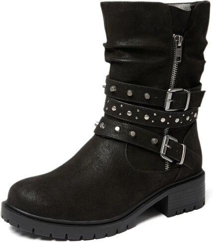 Women's Extra Wide Width Ankle Boots True Plus Size Wide Foot Low Heeled Slouchy Booties Comfort Riding Combat Rivet Short Boots for Women. in Saudi Arabia