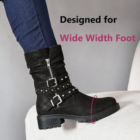 Women's Extra Wide Width Ankle Boots True Plus Size Wide Foot Low Heeled Slouchy Booties Comfort Riding Combat Rivet Short Boots for Women. in Saudi Arabia