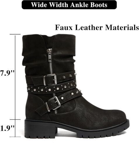 Women's Extra Wide Width Ankle Boots True Plus Size Wide Foot Low Heeled Slouchy Booties Comfort Riding Combat Rivet Short Boots for Women. in Saudi Arabia