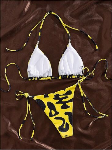 نساء 2 قطعة بيكيني صيف مجموعة الفهد الطباعة الرسن ربطة عنق الشاطئ الشاطئ y2k swimsuit in Saudi Arabia