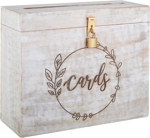 Wedding Card Box with Card Slit and Lock 12"X10"X4.5"- Gift Wishing Well Card Box for Weddings, Receptions, Birthdays, Graduations, Baby Showers, Honeymoon Funds LFBRNT in Saudi Arabia