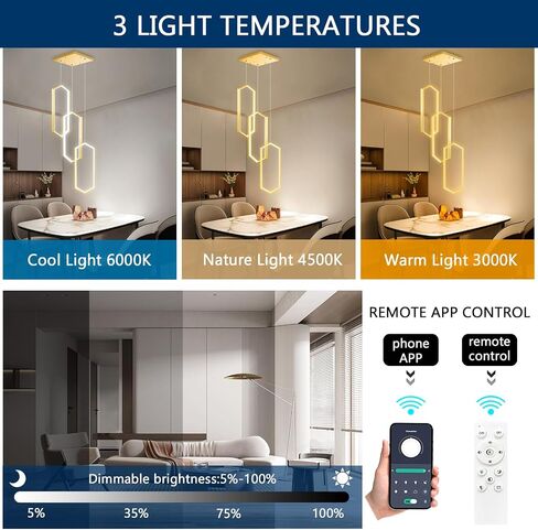 ثريا ذات 6 حلقات حديثة، ضوء LED ذهبي معاصر لمدخل غرفة المعيشة، ثريات سقف عالية قابلة للتعتيم مع جهاز تحكم عن بعد لبهو الفيلا in Saudi Arabia