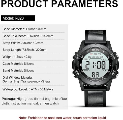 Mens Watches Digital Watches for Men Casual Sports Military Waterproof Wrist Watches Stopwatch Silicone Band with LED Backlight/Alarm/Timer/Date in Saudi Arabia