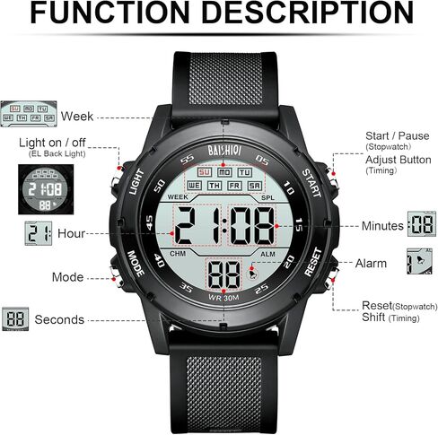 Mens Watches Digital Watches for Men Casual Sports Military Waterproof Wrist Watches Stopwatch Silicone Band with LED Backlight/Alarm/Timer/Date in Saudi Arabia