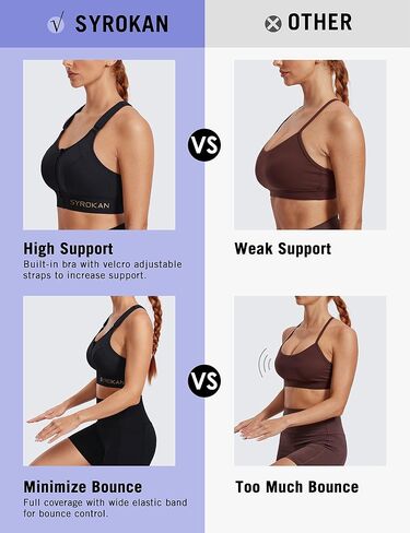 SYROKAN Womens' Sports Bra High Impact Support Zip Front Adjustable Large Bust Racerback Wirefree Padded in Saudi Arabia