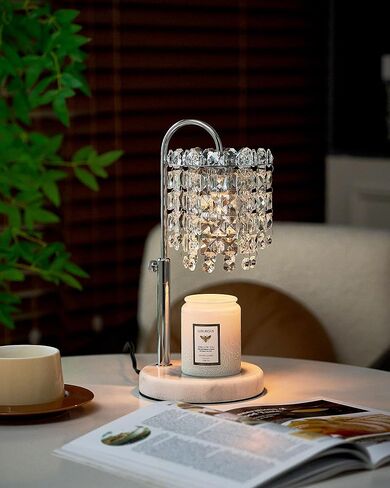Candle Warmer Lamp with Timer Dimmer Adjustable Height Candle Warmer with Marble Base for Jar Candles, Crystal Candle Lamp with 3 Bulbs for New Home Decor, Women Mom Christmas Birthday Gifts, Silver in Saudi Arabia