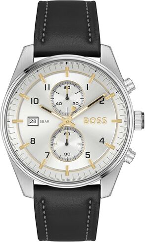 Boss Skytraveller Men's 44mm Chronograph Lethers Wristwatch - مقاومة للماء تصل إلى 5atm/50 مترًا ، رياضيًا ومتطورًا in Saudi Arabia