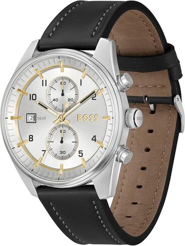 Boss Skytraveller Men's 44mm Chronograph Lethers Wristwatch - مقاومة للماء تصل إلى 5atm/50 مترًا ، رياضيًا ومتطورًا in Saudi Arabia