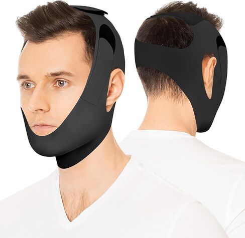 Chin Strap for Sleeping Comfortable Stop Snoring Solution, Snore Stopper Adjustable, Anti Snoring Devices Breathable and Reusable, Anti Snore Chin Strap for CPAP Users, Black, M in Kuwait