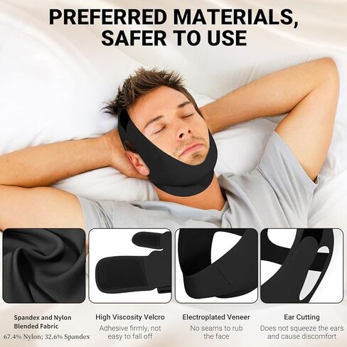 Chin Strap for Sleeping Comfortable Stop Snoring Solution, Snore Stopper Adjustable, Anti Snoring Devices Breathable and Reusable, Anti Snore Chin Strap for CPAP Users, Black, M in Kuwait