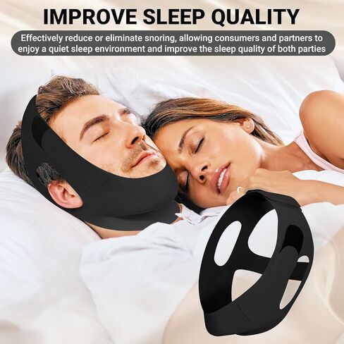 Chin Strap for Sleeping Comfortable Stop Snoring Solution, Snore Stopper Adjustable, Anti Snoring Devices Breathable and Reusable, Anti Snore Chin Strap for CPAP Users, Black, M in Kuwait