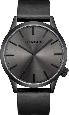 JIANDUN Mens Black Watches Minimalist Waterproof-Fashion Wrist Watch for Men Unisex Dress with Leather Band in Saudi Arabia