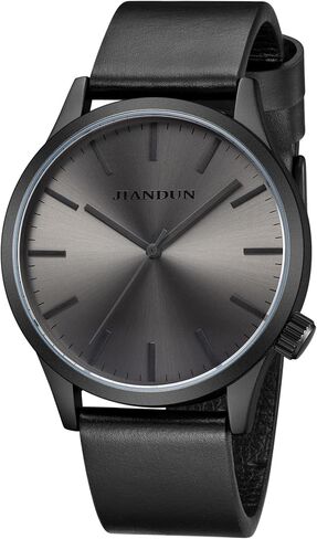 JIANDUN Mens Black Watches Minimalist Waterproof-Fashion Wrist Watch for Men Unisex Dress with Leather Band in Saudi Arabia