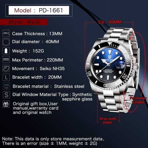 Pagani Design Men's Watch Automatic Mechanical Watch NH35 Movement Rubber Strap Sapphire Glass Watch in Kuwait