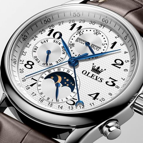 OLEVS Automatic Watches for Men Multi Calendar Moonphase with 3ATM Waterproof Business Classic Luxury Wrist Watch in Kuwait