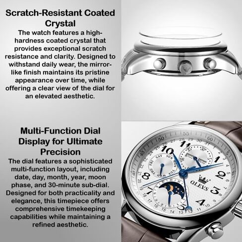 OLEVS Automatic Watches for Men Multi Calendar Moonphase with 3ATM Waterproof Business Classic Luxury Wrist Watch in Kuwait