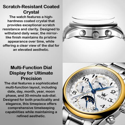 OLEVS Automatic Watches for Men Multi Calendar Moonphase with 3ATM Waterproof Business Classic Luxury Wrist Watch in Kuwait