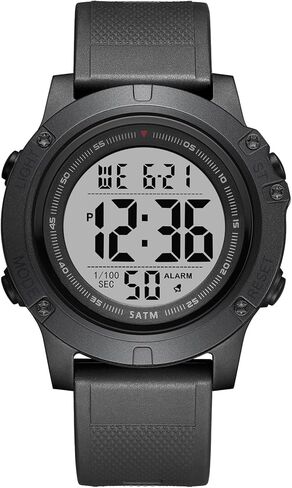GOLDEN HOUR Mens Digital Sports Watch, Large LCD Display, 5ATM Water Resistant,Silicone Band in Kuwait