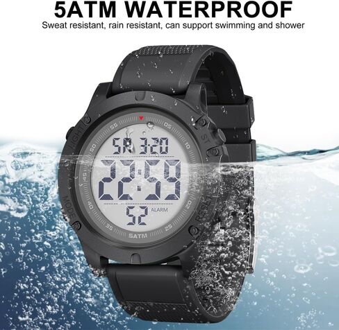 GOLDEN HOUR Mens Digital Sports Watch, Large LCD Display, 5ATM Water Resistant,Silicone Band in Kuwait