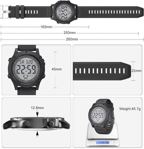 GOLDEN HOUR Mens Digital Sports Watch, Large LCD Display, 5ATM Water Resistant,Silicone Band in Kuwait