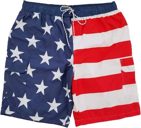 Mens American Flag USA Patriotic Cargo Swim Trunks Swim Shorts Board Shorts in Saudi Arabia