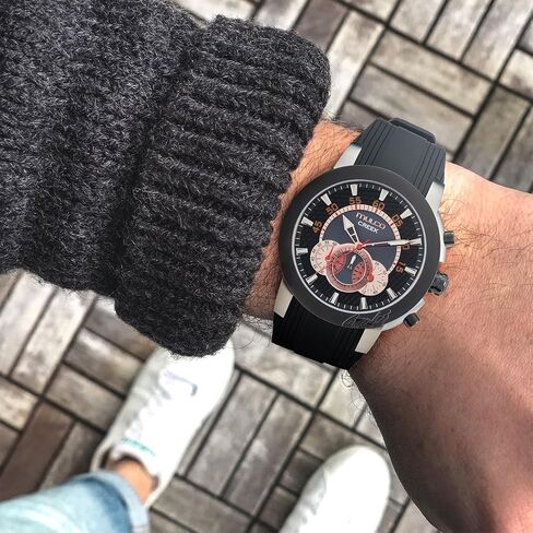 MULCO Watches for Men, Creek Stainless Steel Case with White Wrist Silicone Band, Quartz Multifunctional Movement Large Face Premium Analog Display-Luxury Sport Watch -100m, Waterproof in Kuwait