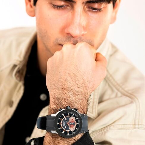MULCO Watches for Men, Creek Stainless Steel Case with White Wrist Silicone Band, Quartz Multifunctional Movement Large Face Premium Analog Display-Luxury Sport Watch -100m, Waterproof in Kuwait