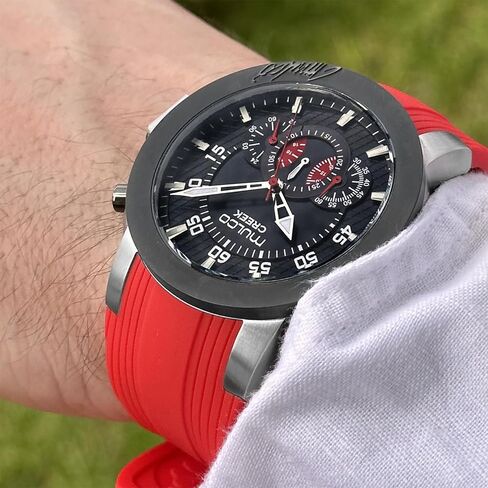 الساعات Mulco للرجال ، علبة الفولاذ المقاوم للصدأ الخور مع شريط سيليكون معصم أبيض ، حركة الكوارتز متعددة الوظائف كبيرة الوجه الممتاز عرض الرياضة الفخمة -100M ، مقاومة للماء in Kuwait