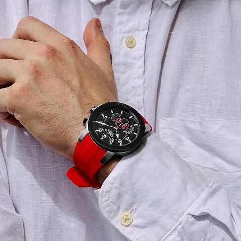 الساعات Mulco للرجال ، علبة الفولاذ المقاوم للصدأ الخور مع شريط سيليكون معصم أبيض ، حركة الكوارتز متعددة الوظائف كبيرة الوجه الممتاز عرض الرياضة الفخمة -100M ، مقاومة للماء in Kuwait