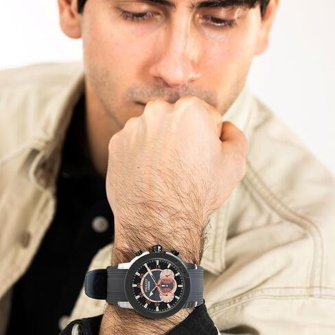 MULCO Watches for Men, Creek Stainless Steel Case with White Wrist Silicone Band, Quartz Multifunctional Movement Large Face Premium Analog Display-Luxury Sport Watch -100m, Waterproof in Kuwait