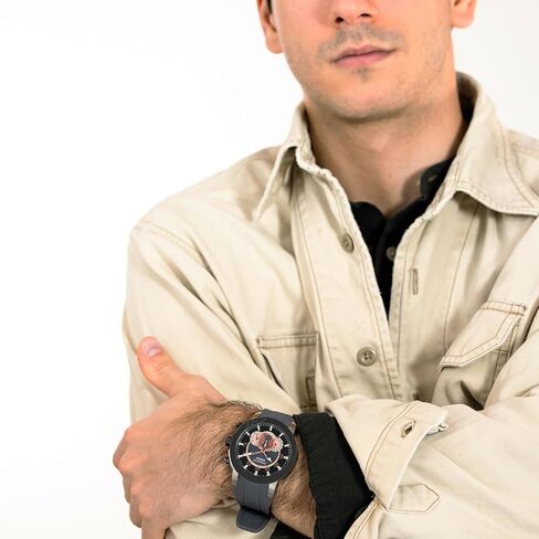 MULCO Watches for Men, Creek Stainless Steel Case with White Wrist Silicone Band, Quartz Multifunctional Movement Large Face Premium Analog Display-Luxury Sport Watch -100m, Waterproof in Kuwait