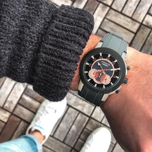 MULCO Watches for Men, Creek Stainless Steel Case with White Wrist Silicone Band, Quartz Multifunctional Movement Large Face Premium Analog Display-Luxury Sport Watch -100m, Waterproof in Kuwait