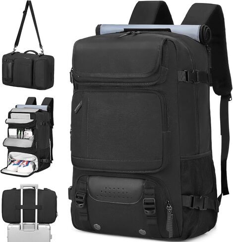 حقيبة ظهر للسفر للرجال معتمدة من شركة الطيران، حقيبة ظهر قابلة للتحويل من النايلون، باللون الأخضر الداكن in Kuwait