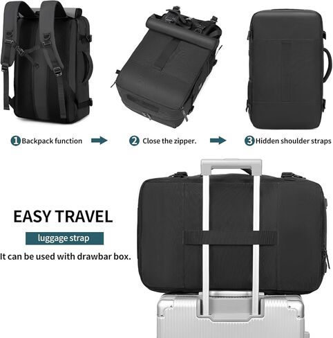 حقيبة ظهر للسفر للرجال معتمدة من شركة الطيران، حقيبة ظهر قابلة للتحويل من النايلون، باللون الأخضر الداكن in Kuwait