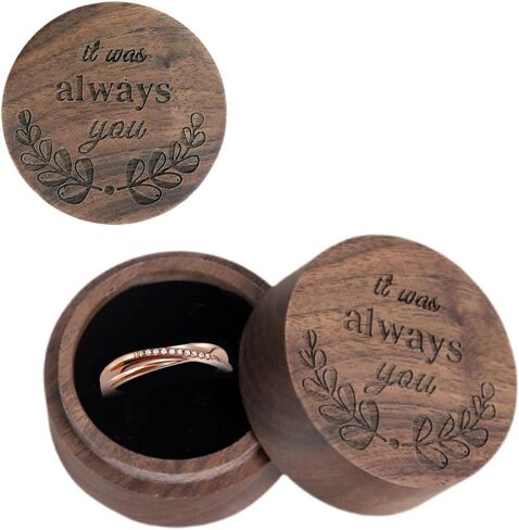 molchagar Double Ring Box for Wedding Ceremony,Handmade Engraved Mr & Mrs Wooden Ring holder for Engagement Proposal,Wedding Keepsake Gift (it was always you) in Saudi Arabia