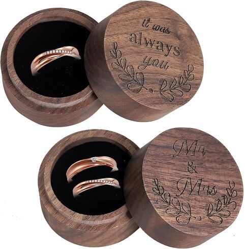molchagar Double Ring Box for Wedding Ceremony,Handmade Engraved Mr & Mrs Wooden Ring holder for Engagement Proposal,Wedding Keepsake Gift (it was always you) in Saudi Arabia