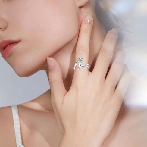 Midir&Etain Faith Cross Ring S925 Sterling Silver Mustard Seed Adjustable Open Rings Turquoise Cross Ring for Women Faith Jewelry Gifts in Kuwait