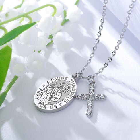 قلادة صليب الحماية الشريكة للنساء Menst Michael/Archangel Raphael/St Christopher/St Jude/St Joseph/St Anthony Medal Netclace Netlace for Women Mens in Saudi Arabia