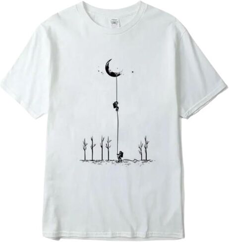Men's Summer Cotton Casual Loose Fit Moon Landing Print T-Shirt Crew Neck Short Sleeve in Saudi Arabia