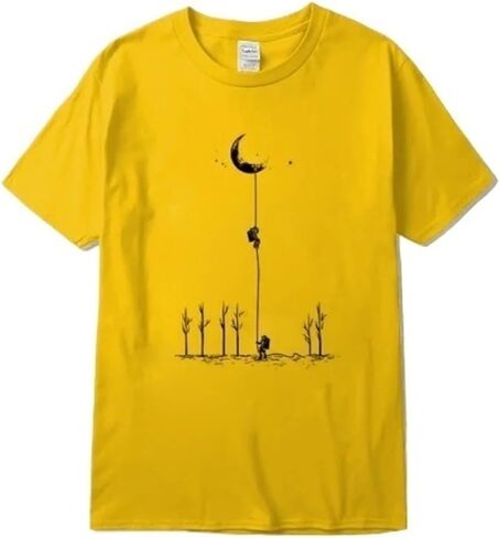 Men's Summer Cotton Casual Loose Fit Moon Landing Print T-Shirt Crew Neck Short Sleeve in Saudi Arabia