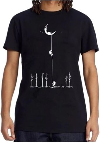 Men's Summer Cotton Casual Loose Fit Moon Landing Print T-Shirt Crew Neck Short Sleeve in Saudi Arabia