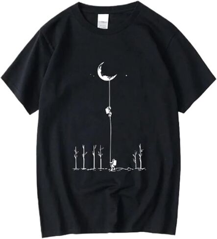 Men's Summer Cotton Casual Loose Fit Moon Landing Print T-Shirt Crew Neck Short Sleeve in Saudi Arabia