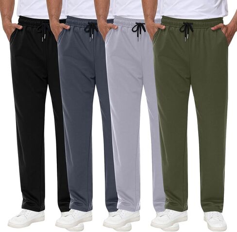 Neer 4 Pack Men's Sweatpants Athletic Drawstring Open Bottom Pants Workout Running Lounge Pants with Pocket for Men (Black, Dark Mixed Gray, Light Mixed Gray, Navy Blue,S) in Saudi Arabia