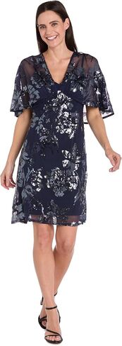 R&M Richards Elegant Knee-Length Beaded Floral Dress W/Sheer Capelet & Flutter Sleeves in Saudi Arabia