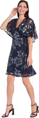 R&M Richards Elegant Knee-Length Beaded Floral Dress W/Sheer Capelet & Flutter Sleeves in Saudi Arabia