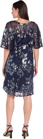R&M Richards Elegant Knee-Length Beaded Floral Dress W/Sheer Capelet & Flutter Sleeves in Saudi Arabia