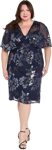 R&M Richards Elegant Knee-Length Beaded Floral Dress W/Sheer Capelet & Flutter Sleeves in Saudi Arabia